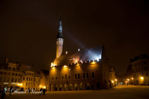 Chruch of old Tallinn, Estonia by night and in winter